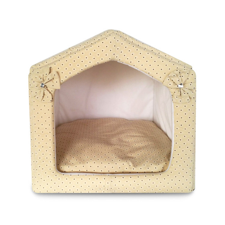 Wholesale lovely self warming cotton bed round foldable soft pet dog cat bed cave house