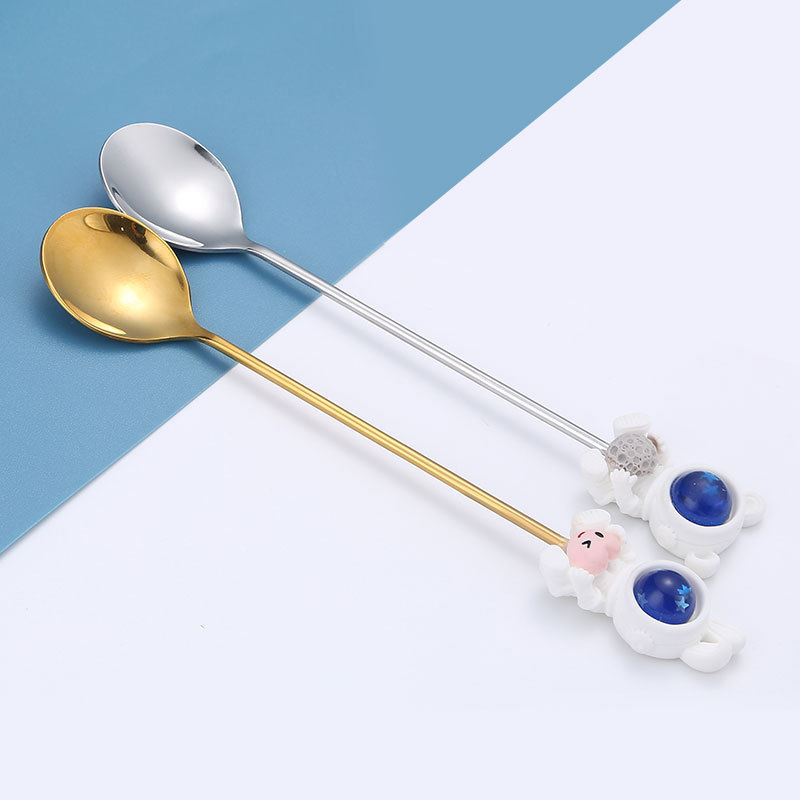 Stainless Steel Food Dessert Fruit Fork Soup Children Cute Astronaut Animals Tableware Kitchenware Mixing Spoon Fork And Spoon