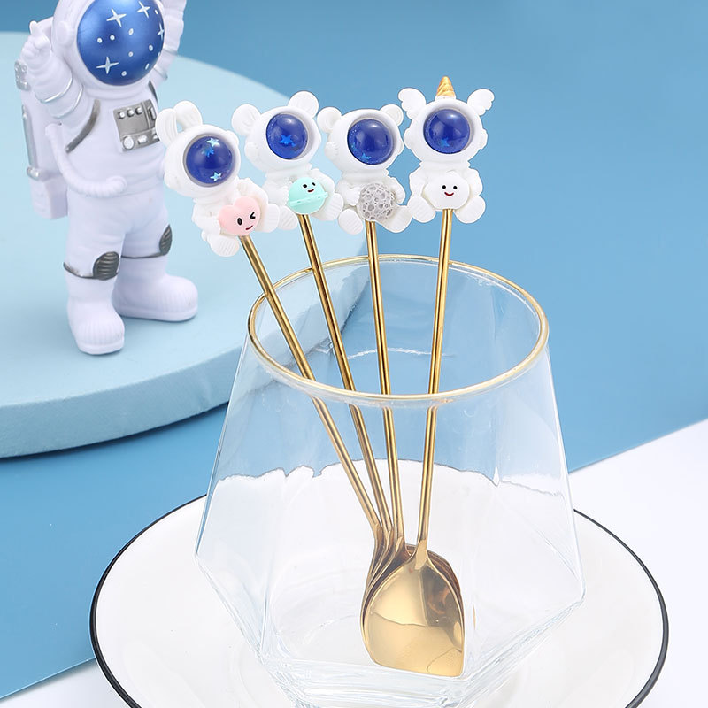 Stainless Steel Food Dessert Fruit Fork Soup Children Cute Astronaut Animals Tableware Kitchenware Mixing Spoon Fork And Spoon