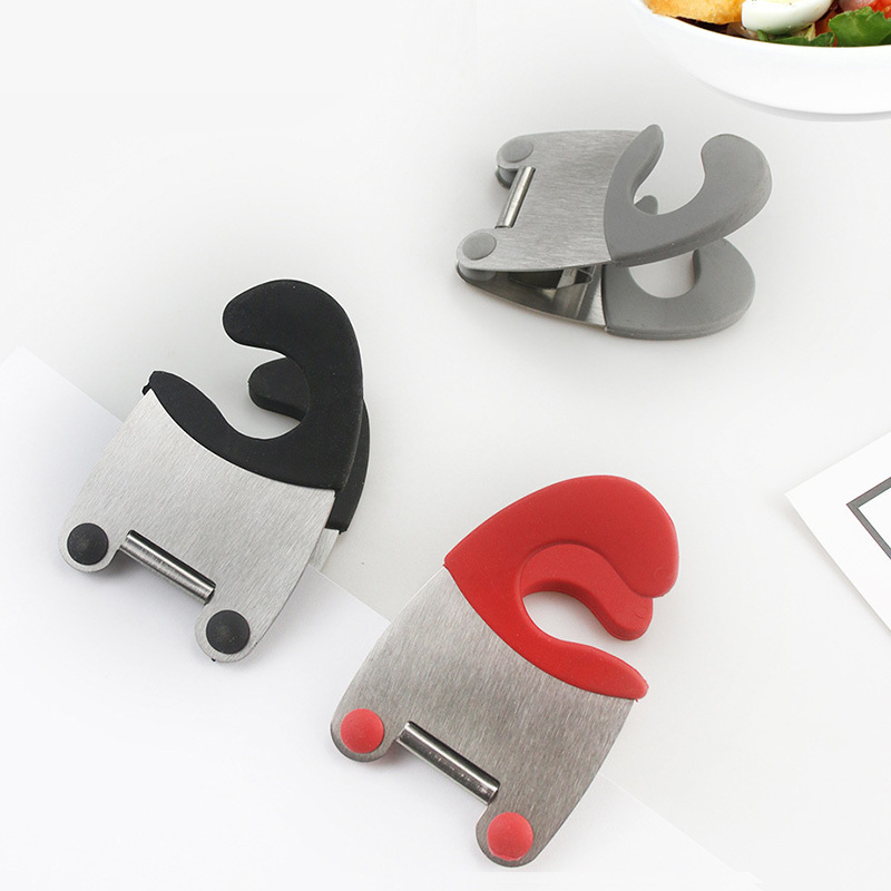 Stainless Steel Pot Spoon Holder Anti-scald Silicone Grip Pot Clip Holder Spoon Rests & Pot Clips