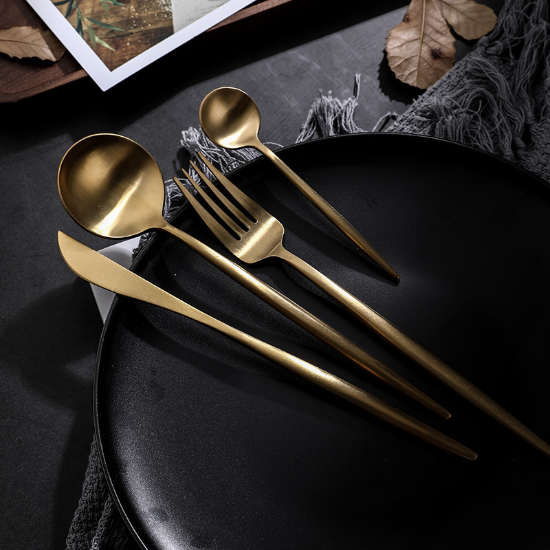 Support Oem & Odm Bulk Spoons Forks And Knife Gold Portugal Wedding Cutlery 24 Pcs Set Portugal Stainless Steel Flatware Set