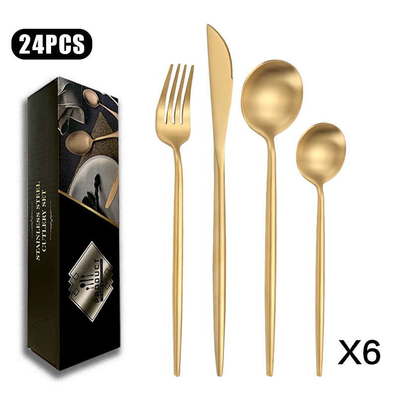 Support Oem & Odm Bulk Spoons Forks And Knife Gold Portugal Wedding Cutlery 24 Pcs Set Portugal Stainless Steel Flatware Set