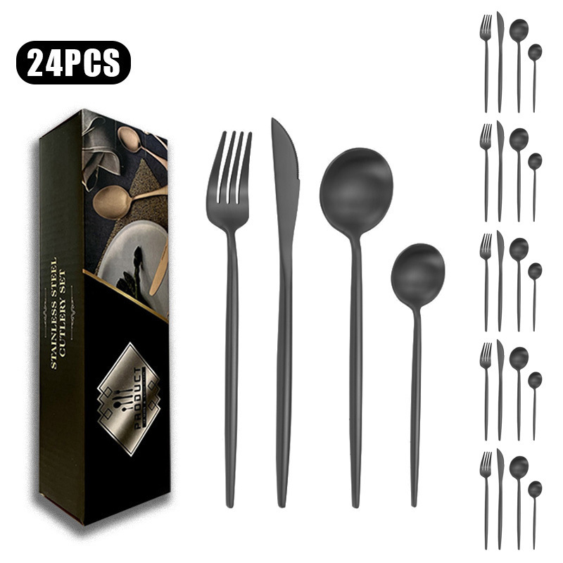 Support Oem & Odm Bulk Spoons Forks And Knife Gold Portugal Wedding Cutlery 24 Pcs Set Portugal Stainless Steel Flatware Set