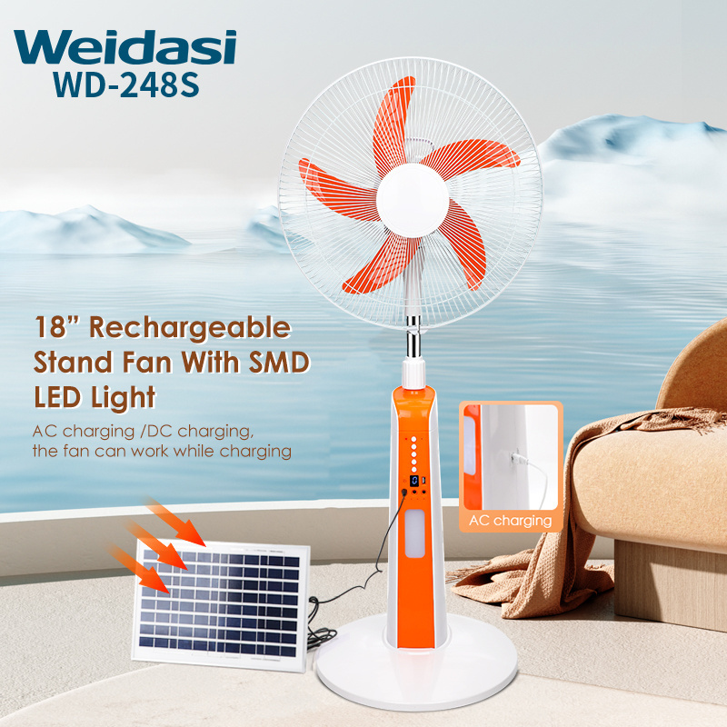 Manufacturer 18inch standing solar fan electric floor fan rechargeable fan with light LED lamps