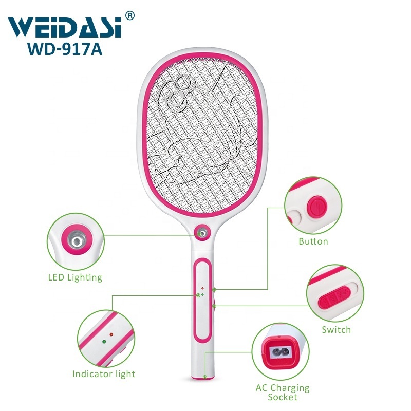 Weidasi fly swatter bat racket SKD mosquito killer electric with LED light mosquito zapper