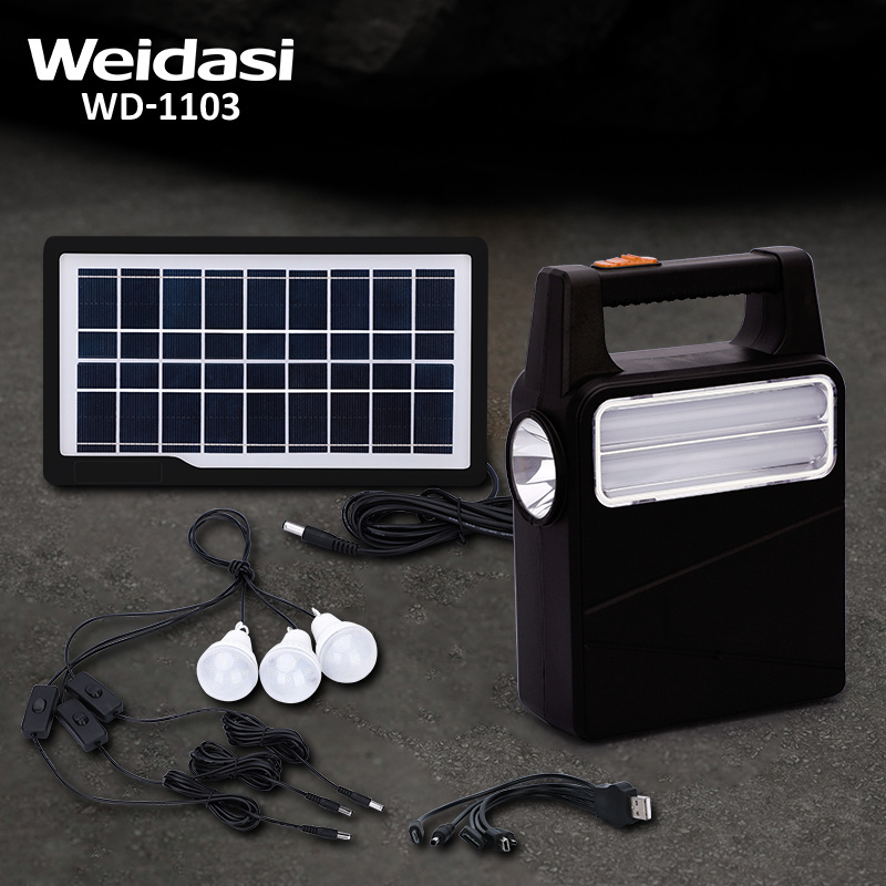 Multifunctional outdoor rechargeable lighting system of solar emergency kit with 3 bulbs for sale