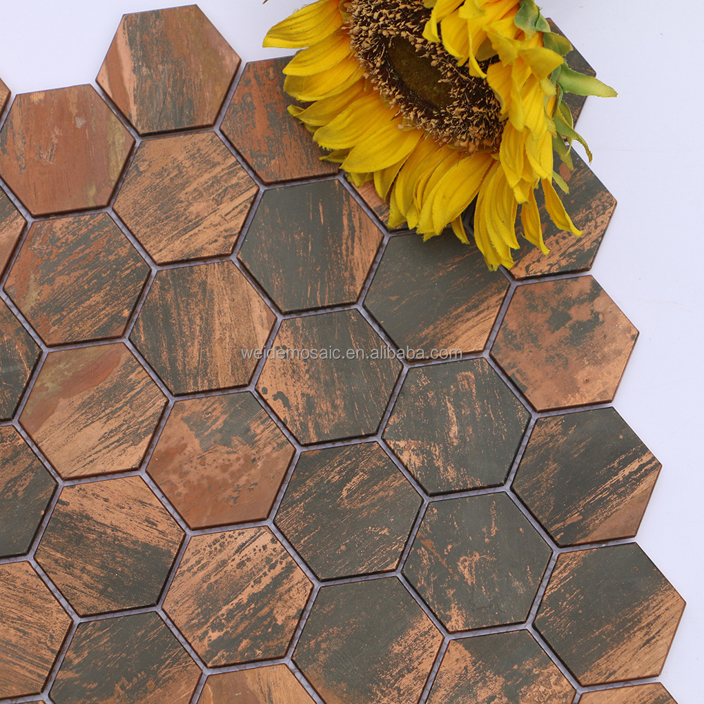 Antique decorative honeycomb copper mosaic tiles copper wall tiles copper hexagonal bronze metal mosaic tiles