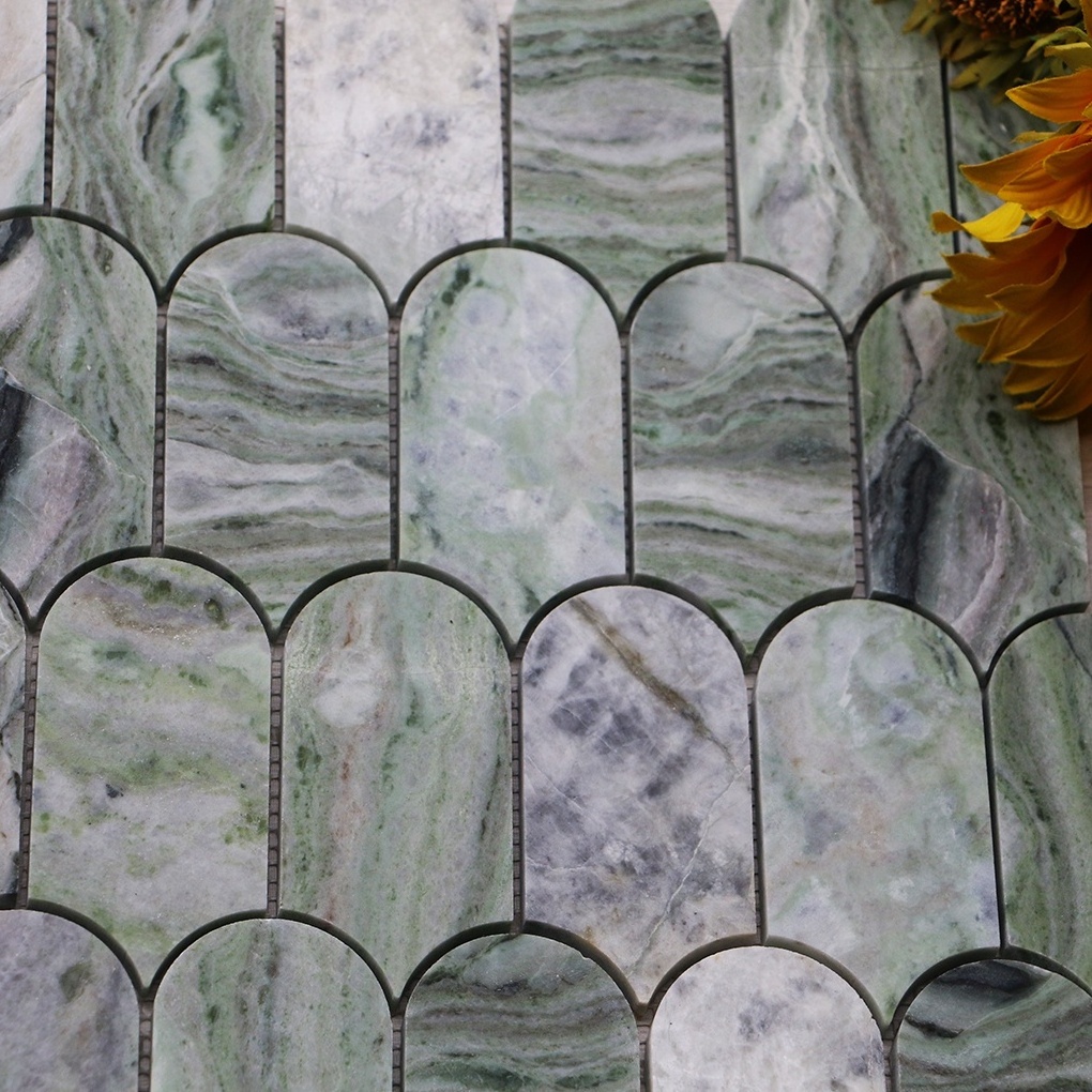 Cold Emerald Feather Shape Marble Mosaic Kitchen Backsplash Bathroom Wall Tiles Green Plumage Stone Mosaic