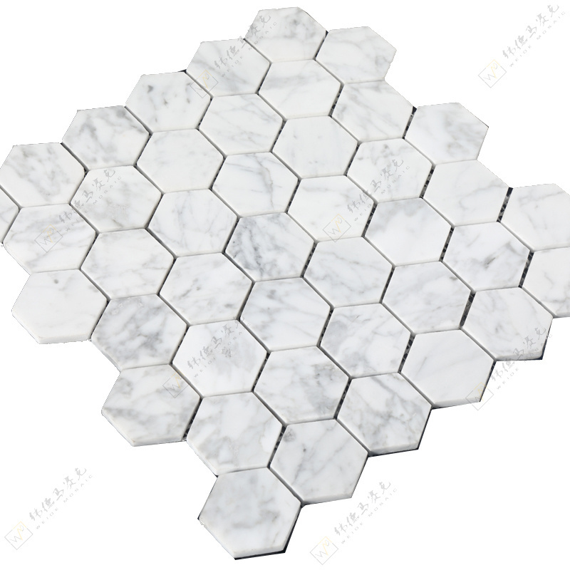 Carrara Marble Whitemosaic Tlie  Form Decorative Plastic Brick Wall Long Striped Hexagon Mosaic Kitchen Backsplash Tile