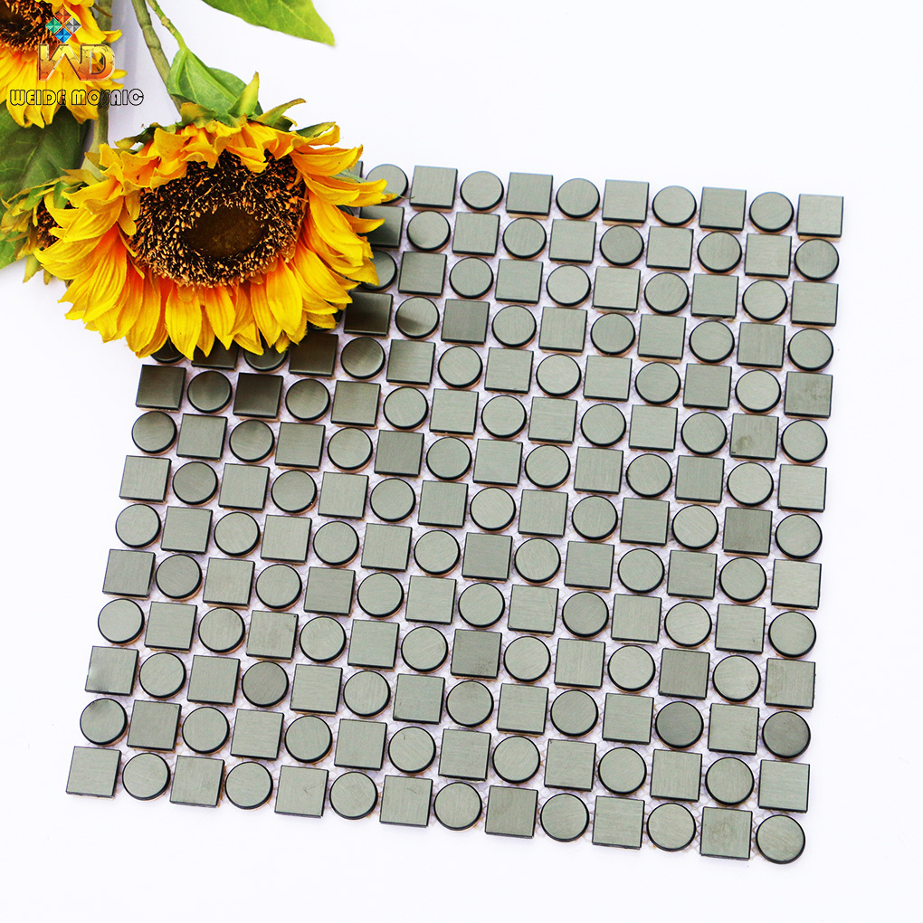 WEIDE Black square round checkerboard grid stainless steel mosaic tile black brushed surface metal mosaic tile