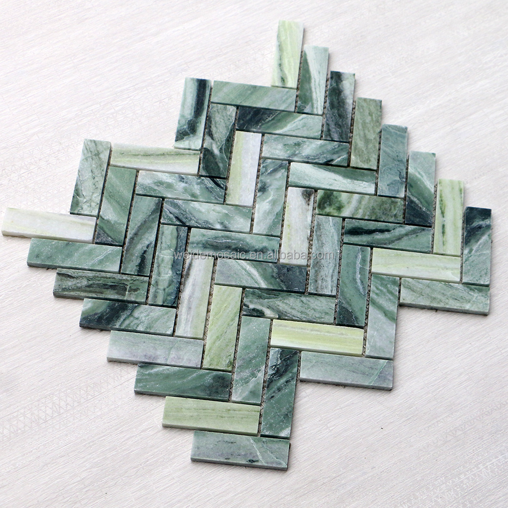 Cold emerald herringbone marble mosaic arrow background wall bathroom wall tile green fishbone stone mosaic tile