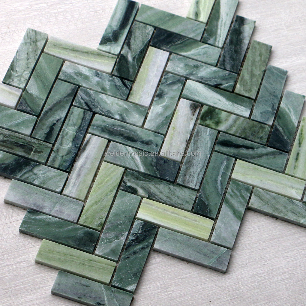 Cold emerald herringbone marble mosaic arrow background wall bathroom wall tile green fishbone stone mosaic tile