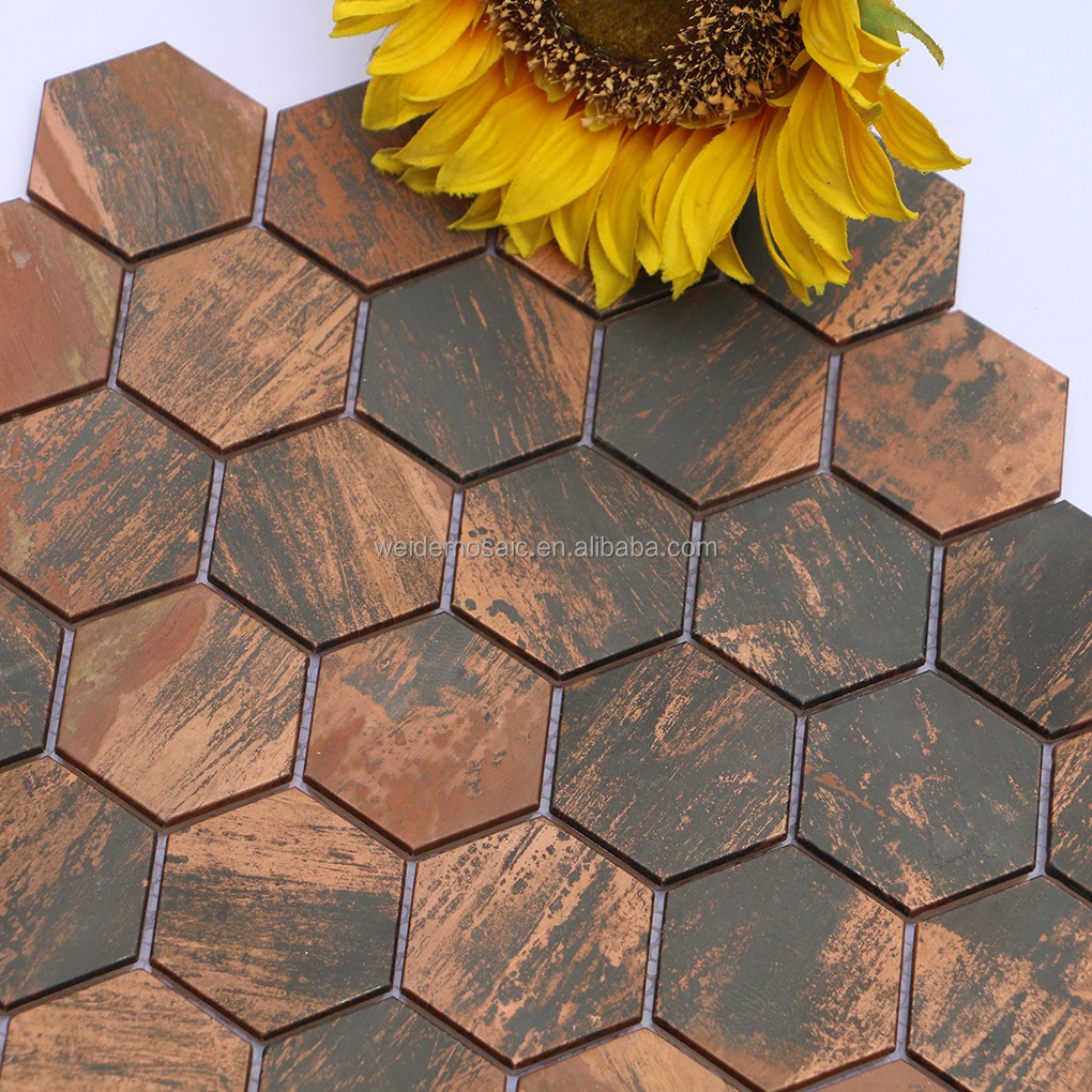 Antique decorative honeycomb copper mosaic tiles copper wall tiles copper hexagonal bronze metal mosaic tiles