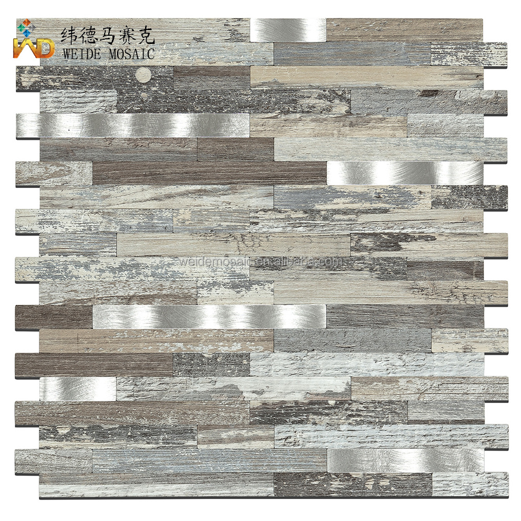 PVC Peel and Stick Backsplash Silver Metal Mosaic Self Adhesive Aluminous Wall Mosaic Tiles