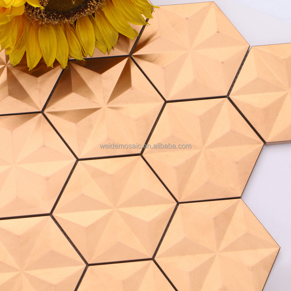 WEIDE Modern style red metal mosaic tile rose gold hexagonal stainless steel mosaic tile pink stainless steel tile