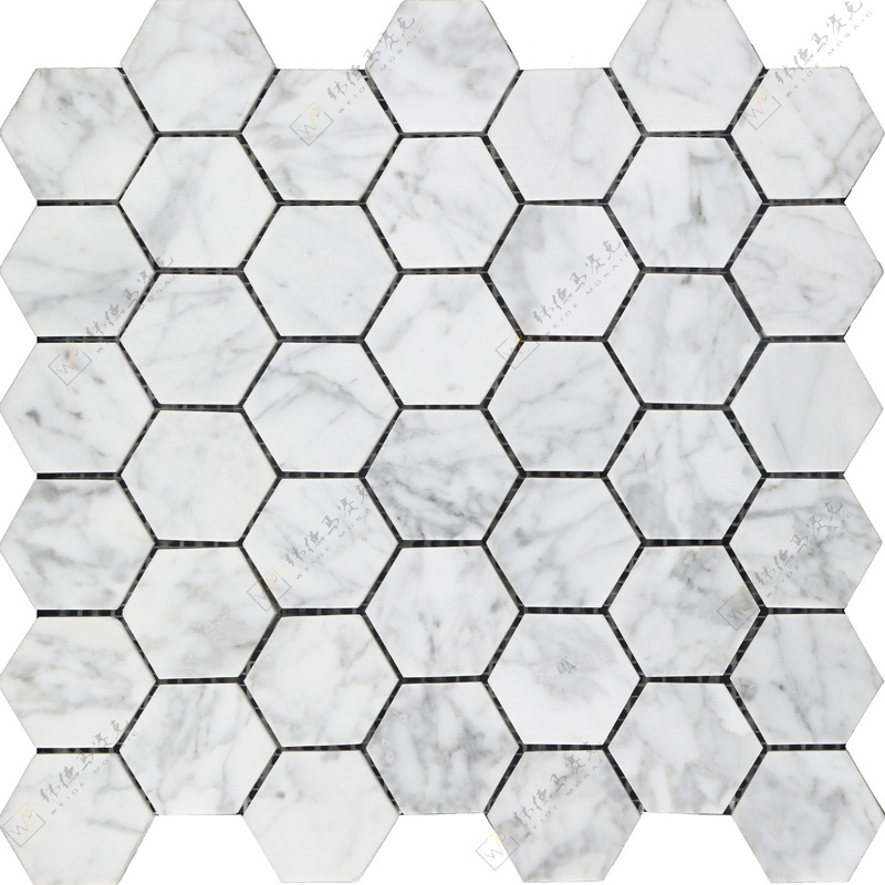 Carrara Marble Whitemosaic Tlie  Form Decorative Plastic Brick Wall Long Striped Hexagon Mosaic Kitchen Backsplash Tile