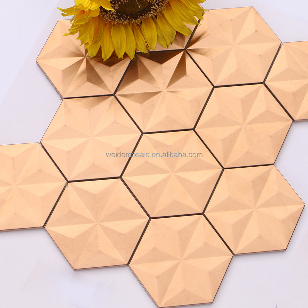 WEIDE Modern style red metal mosaic tile rose gold hexagonal stainless steel mosaic tile pink stainless steel tile