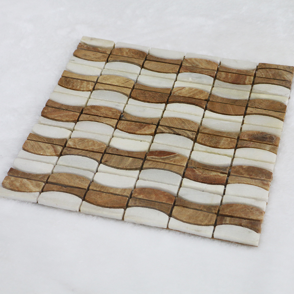 Wavy Marble Mosaic Tiles  Basketweave White Mosaic Stone For Wall Decoration Bathroom Kitchen