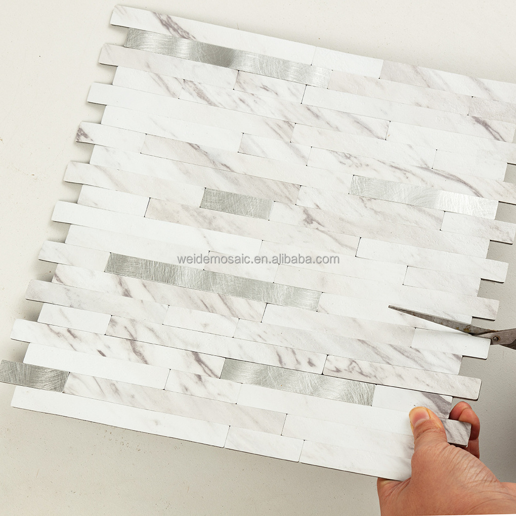 PVC Peel and Stick Backsplash Silver Metal Mosaic Self Adhesive Aluminous Wall Mosaic Tiles