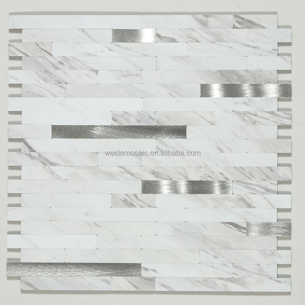 PVC Peel and Stick Backsplash Silver Metal Mosaic Self Adhesive Aluminous Wall Mosaic Tiles