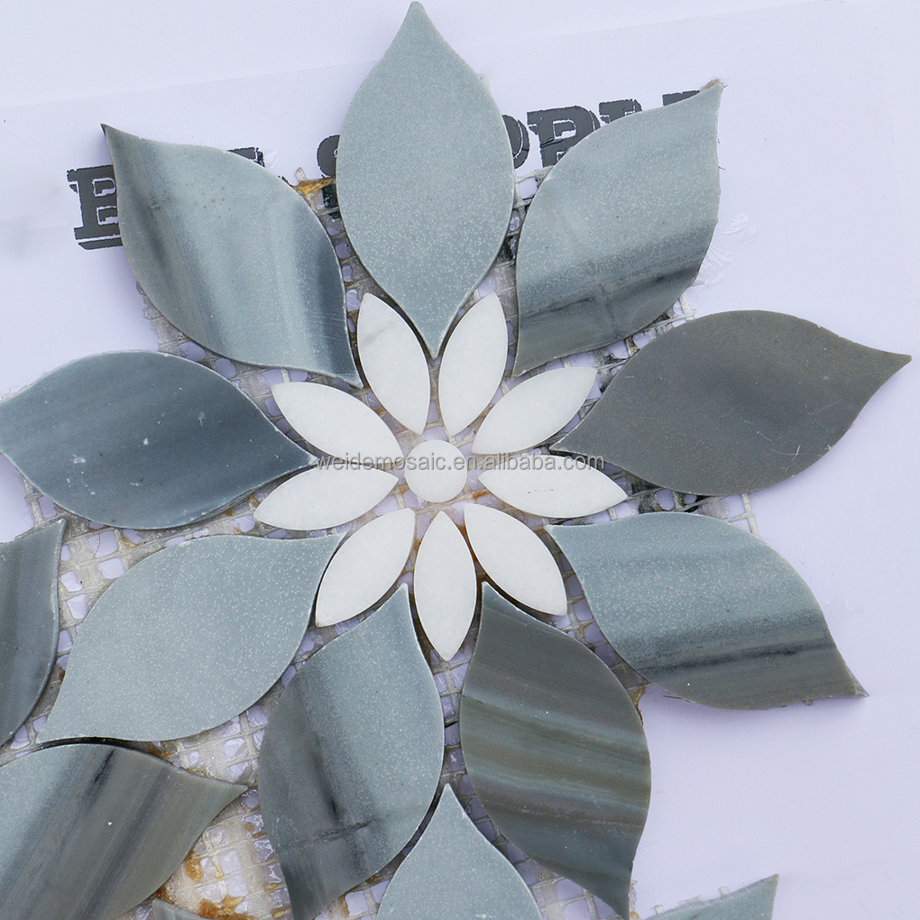 Sunflower Marble Mosaic Tiles Blue and White Turnsole Flower Backsplash Honed Stone Mosaic Tile For Hotel