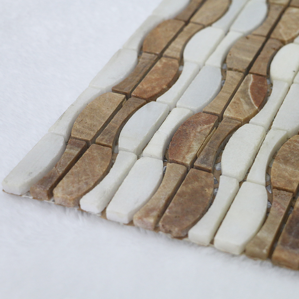 Wavy Marble Mosaic Tiles  Basketweave White Mosaic Stone For Wall Decoration Bathroom Kitchen