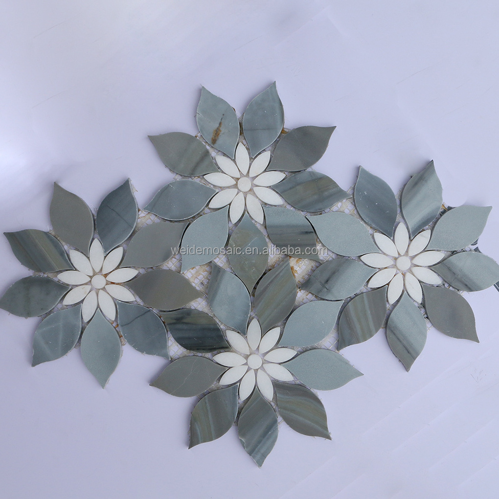 Sunflower Marble Mosaic Tiles Blue and White Turnsole Flower Backsplash Honed Stone Mosaic Tile For Hotel