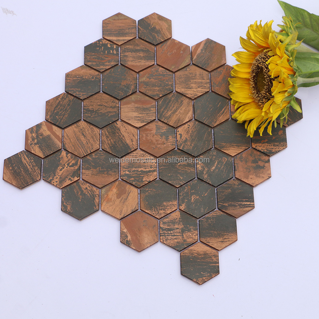 Antique decorative honeycomb copper mosaic tiles copper wall tiles copper hexagonal bronze metal mosaic tiles