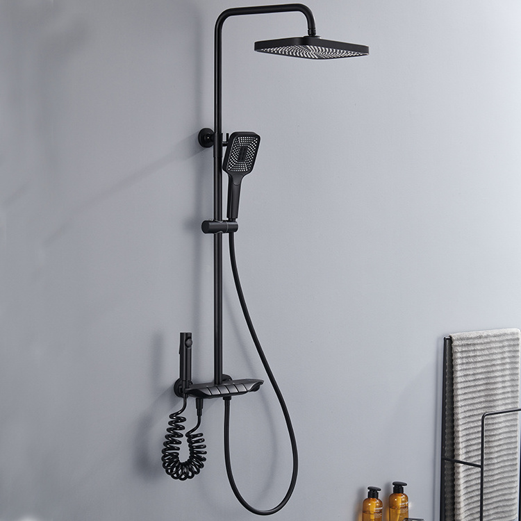 Modern System Brass Black Bath Tub Mixer Faucet Bathroom Shower Set