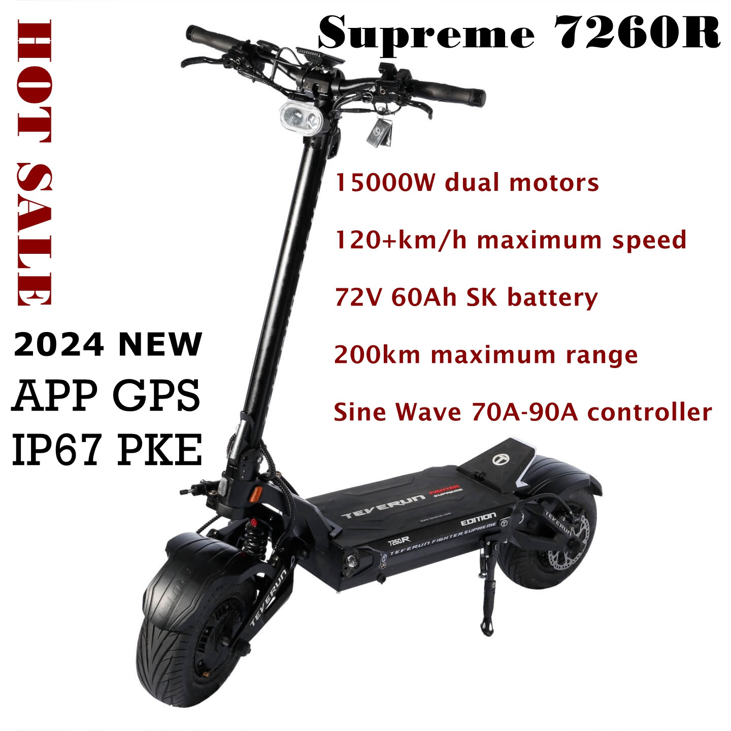 Fighter Supreme 7260R Teverun E-scooter 13 inch Tubless Tire 120km/h High Speed E-scooter With Samsung/LG Battery