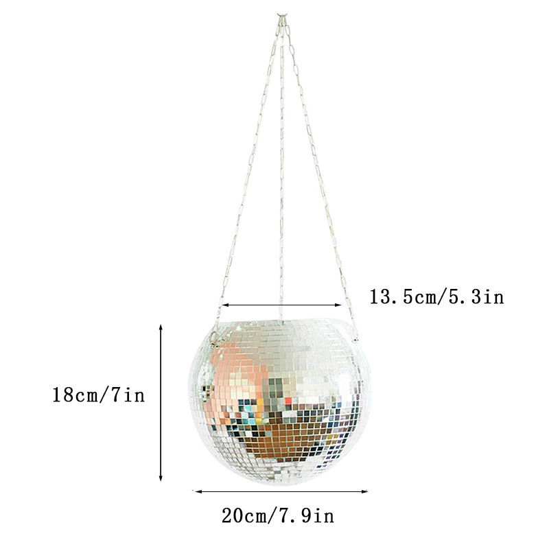 Disco Mirror Ball Planter Pot Ball Shape Silver Hanging Pots Basket Planters Pretty Ball Flower Pot Metal Macrame Rope Hanging