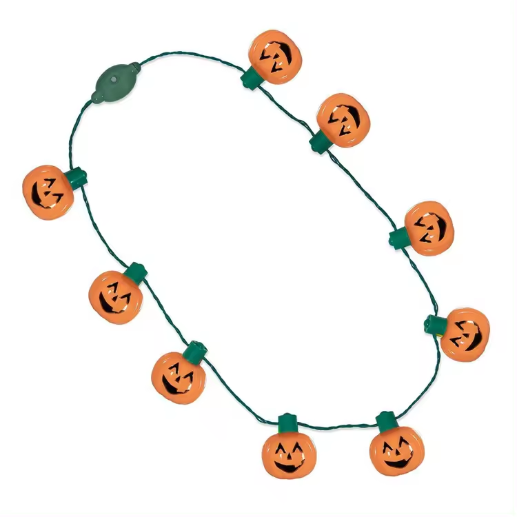 2024 Party Suppliers Flashing Halloween Light Up Necklace Pumpkin Shaped Led Halloween Decoration Kids