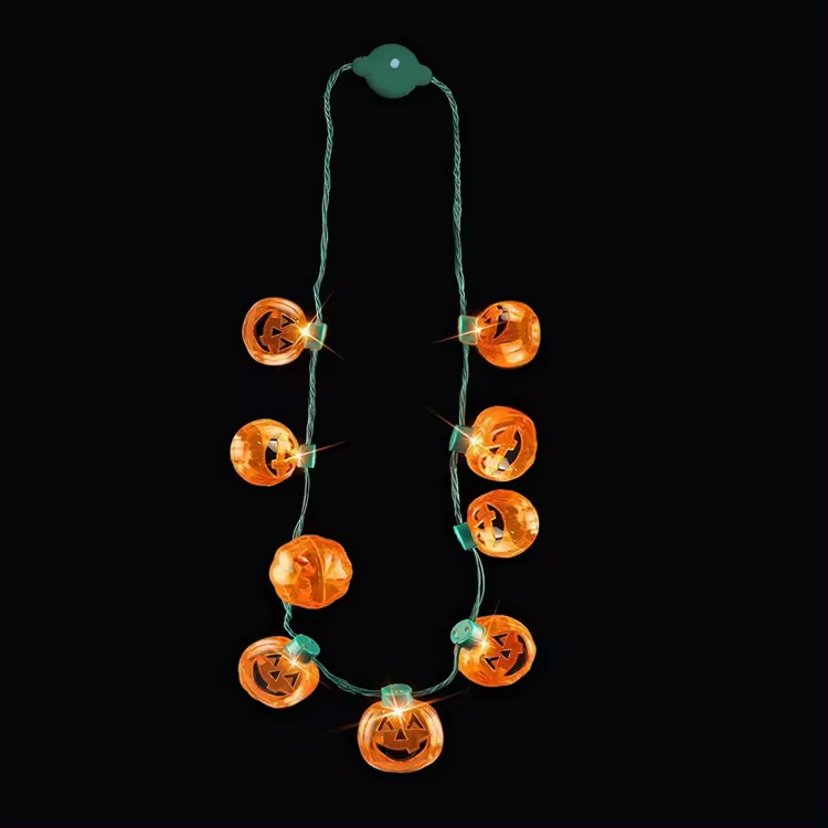 2024 Party Suppliers Flashing Halloween Light Up Necklace Pumpkin Shaped Led Halloween Decoration Kids