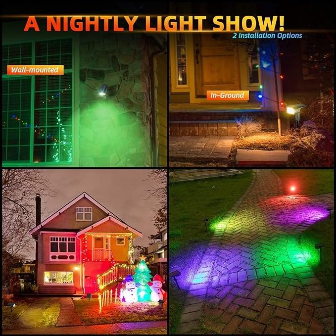 Ip65 RGB Solar Landscape Path Lights,USB & Solar Powered Multicoloured ,14 Colors Auto Cycling Solar Spotlight for Yard,Garden