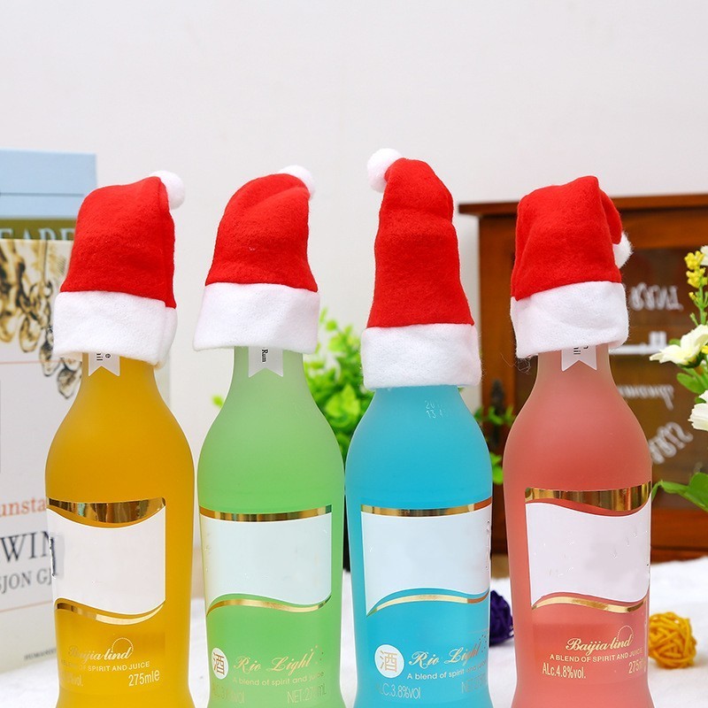 Christmas Hat Cover Wine Bottle Mini Santa Hat for Fork and Knife Decoration