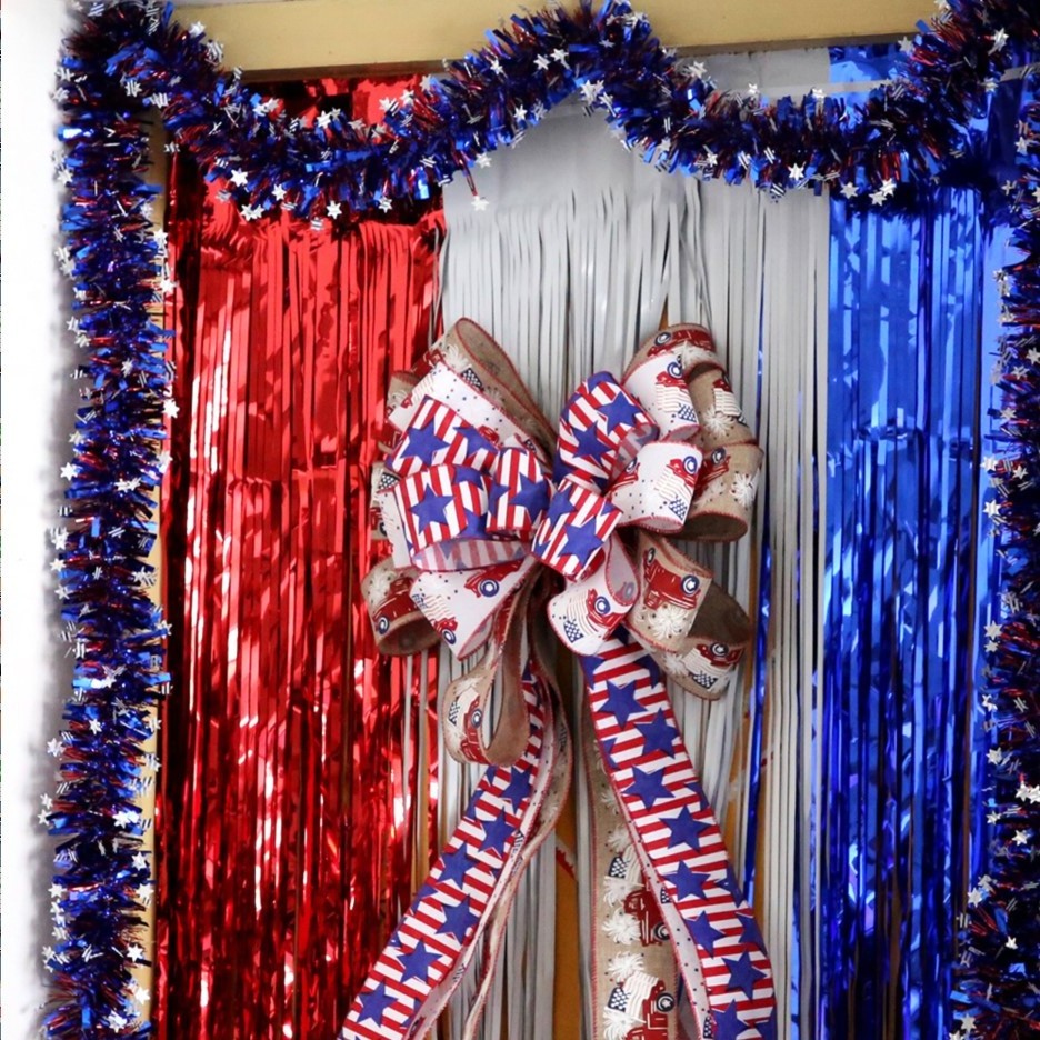 4th of July Decoration Red White Blue Foil Curtain Independence Day Photo Prop Streamer Backdrop For US Patriotic Party Tinsel