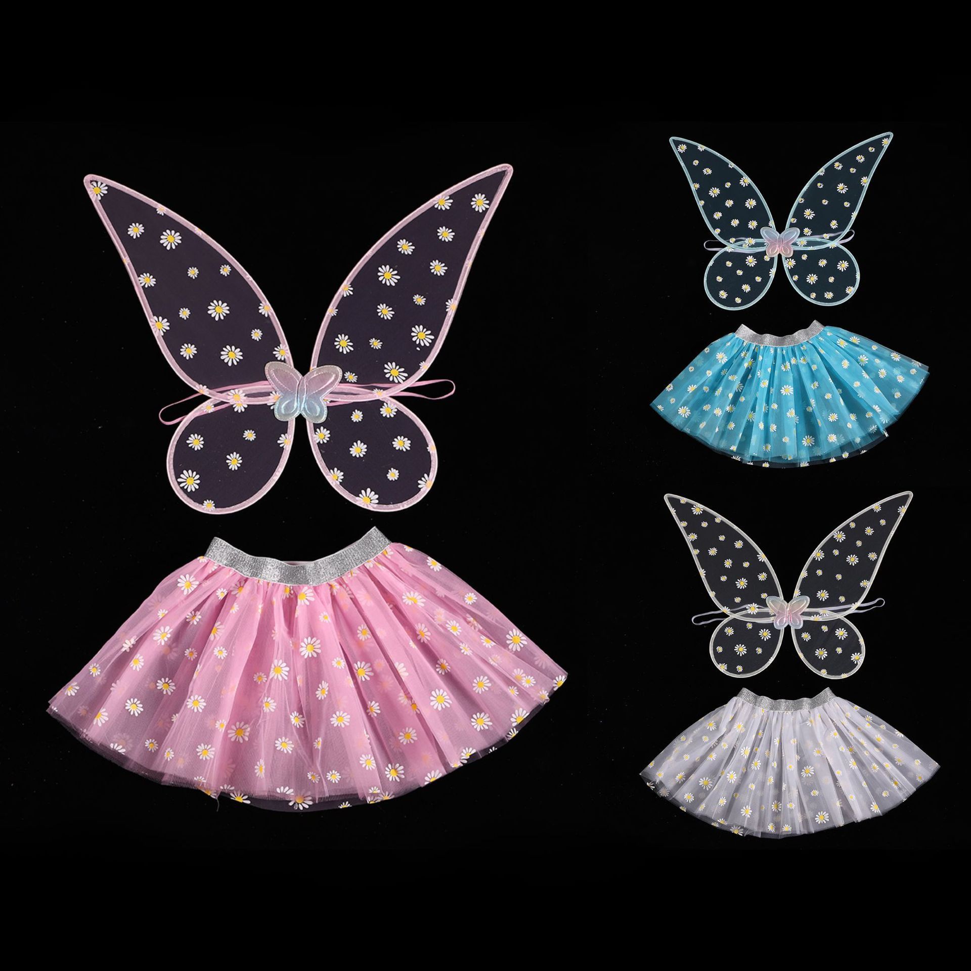 Girl Glowing Led light up Butterfly Wings With Tutu Skirt Costume Set Stage Props Luminous Kids Princess Cosplay Fairy Wings