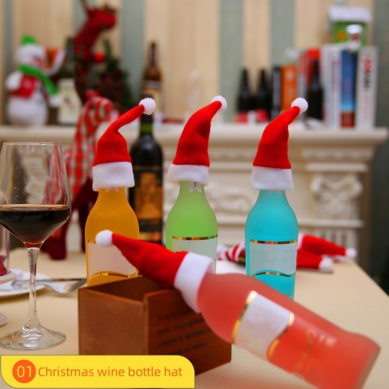 Christmas Hat Cover Wine Bottle Mini Santa Hat for Fork and Knife Decoration