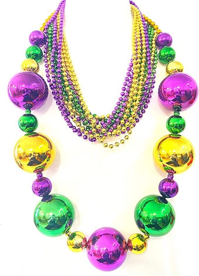 Mardi Gras Purple Gold Green Carnival Metallic Bead Necklaces For Festivals Parades Night Club Dress-up Events Decor