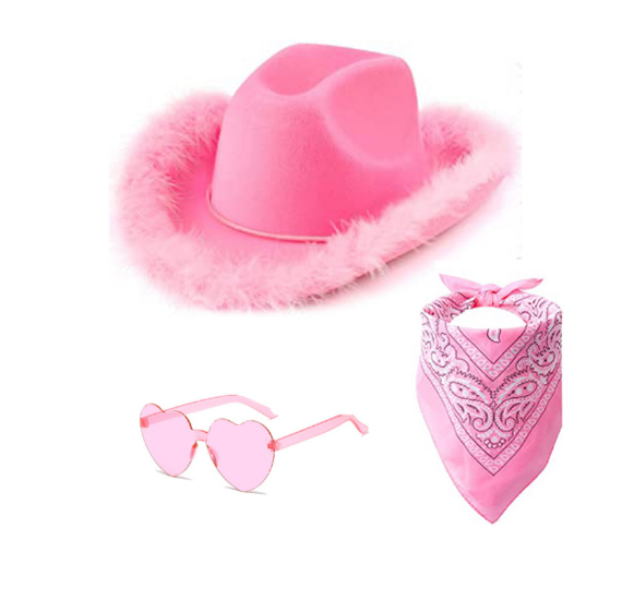 Pink Cowboy Hat Cowgirl Hats with Blinking Sequin Halloween Cosplay Dress up Cowboy Party Accessories Pink Boa Cowboy Hat