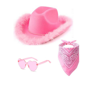 Pink Cowboy Hat Cowgirl Hats with Blinking Sequin Halloween Cosplay Dress up Cowboy Party Accessories Pink Boa Cowboy Hat