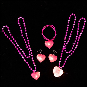 Love Glow Necklace Peach Heart LED Earrings Drop Earring Punk Hip Hop Glowing Peach Heart Bead Chain Lighting Bracelet