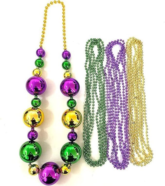 Mardi Gras Purple Gold Green Carnival Metallic Bead Necklaces For Festivals Parades Night Club Dress-up Events Decor