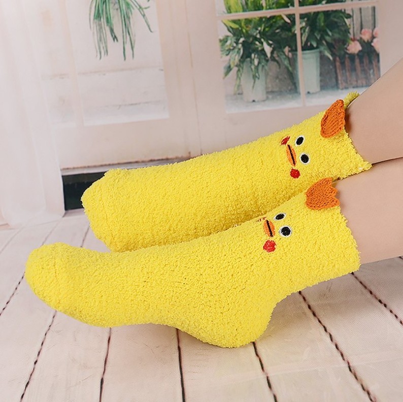 Embroidered floor Christmas stockings gift adult ladies coral velvet thicken warm animal cartoon socks