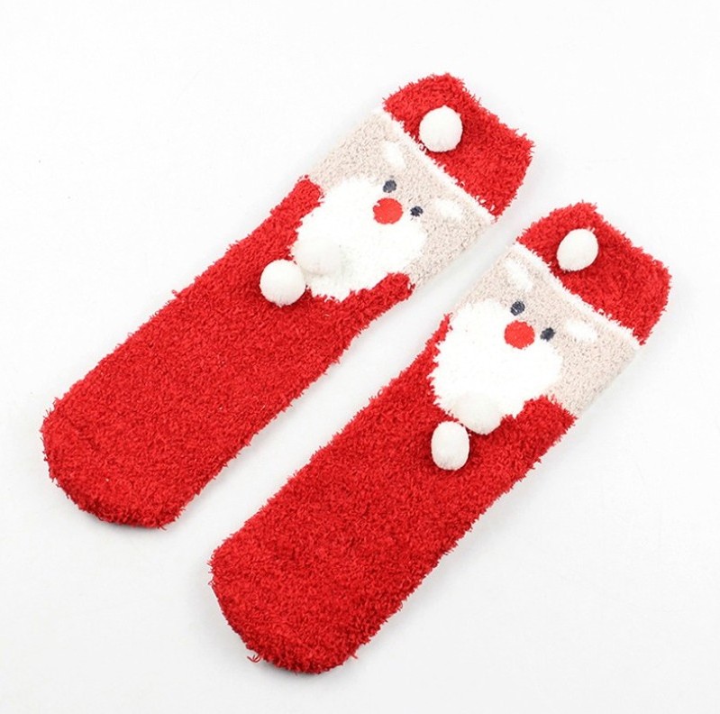 Embroidered floor Christmas stockings gift adult ladies coral velvet thicken warm animal cartoon socks