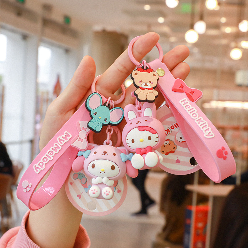 keychain accessories wholesale pvc rubber 3d cute kawaii sanrio hello kitty keychain anime keychain