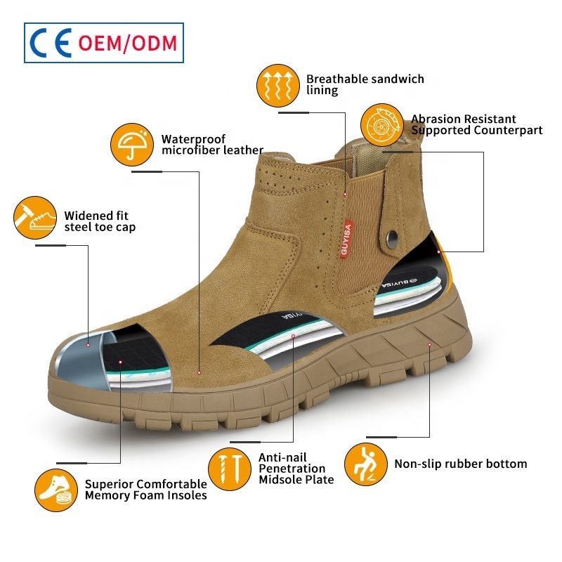 GUYISA New Safety Boot Anti -Skill and Anti -Spicy Workshop Working Steel Toe Safety Boots