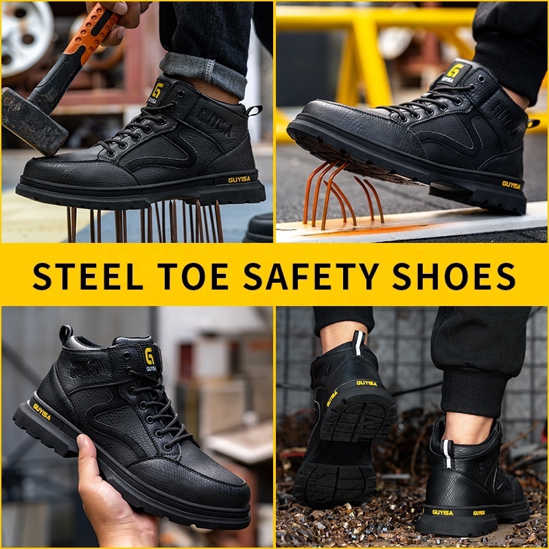 GUYISA Brand Men's Standard CE Steel Toe Safety Boots Lightweight Breathable Industrial Construction Work Boots Non-Slip