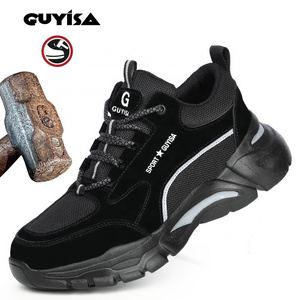 GUYISA Work Boots Anti-smashp Steel Toe Caps Footwear indestructible Sneakers Walking woodland Safety shoes