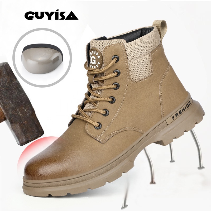 GUYISA Factory Stylish Sefty Shoes Waterproof Rubber Mens Steel Toe Working Boots Leather Safety Boot for Men Women Work Boots